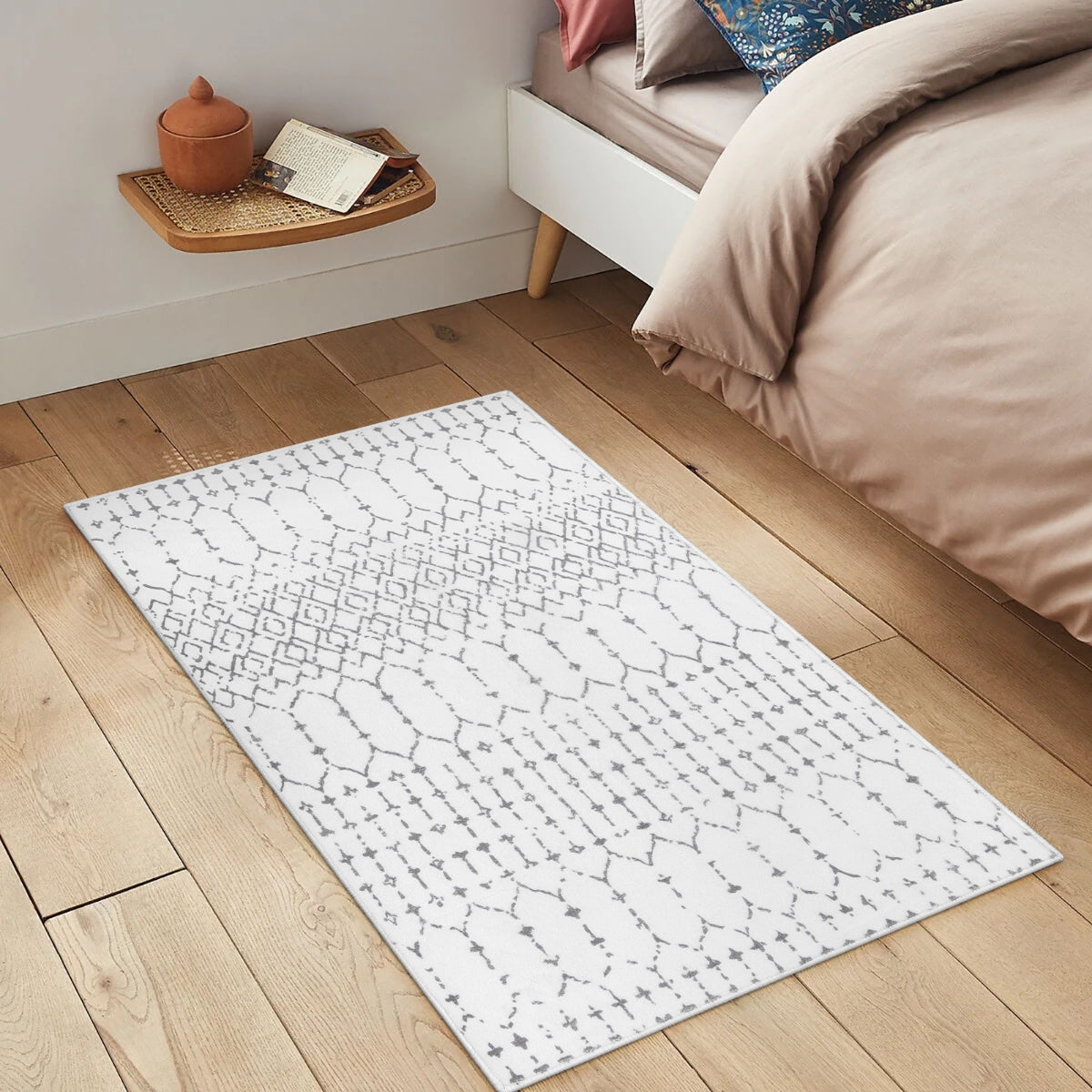 Hana Washable Moroccan Geometric White Area Rug Area Rugs Lahome