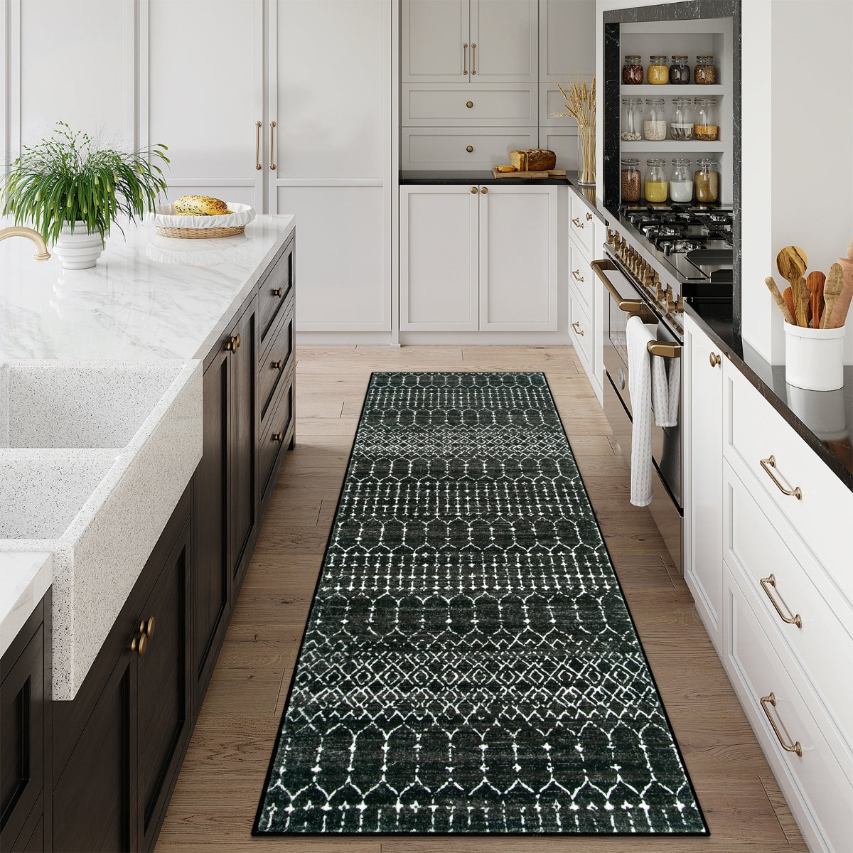 Hana Washable Moroccan Geometric Black Rug Area Rugs Lahome