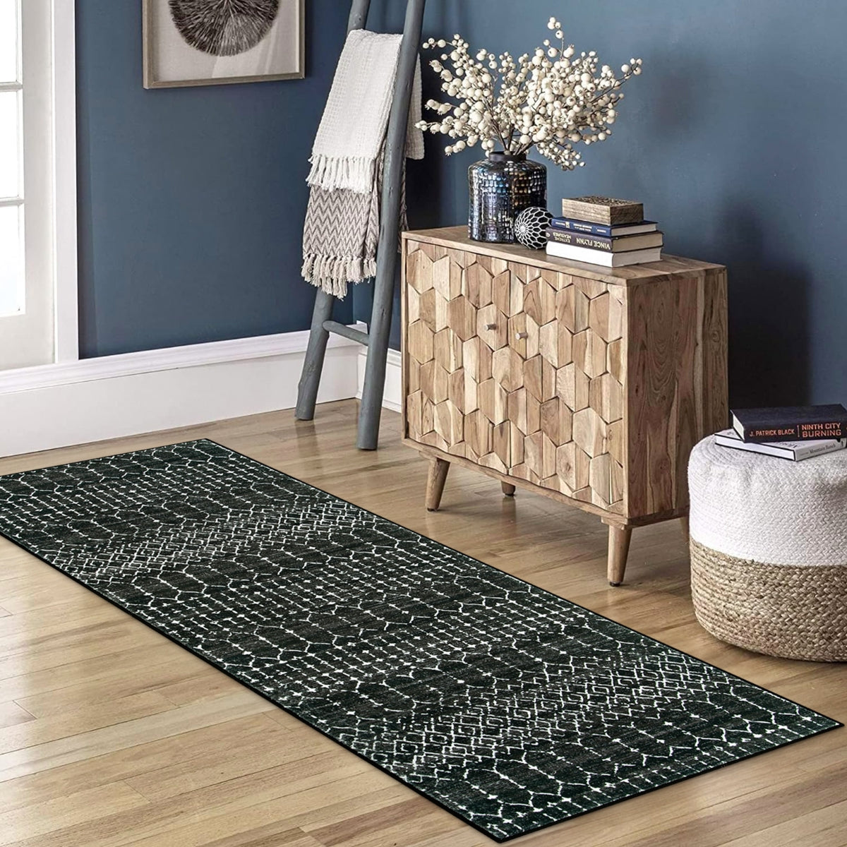 Hana Washable Moroccan Geometric Black Rug Area Rugs Lahome