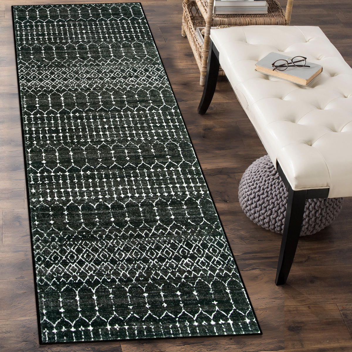 Hana Washable Moroccan Geometric Black Rug Area Rugs Lahome