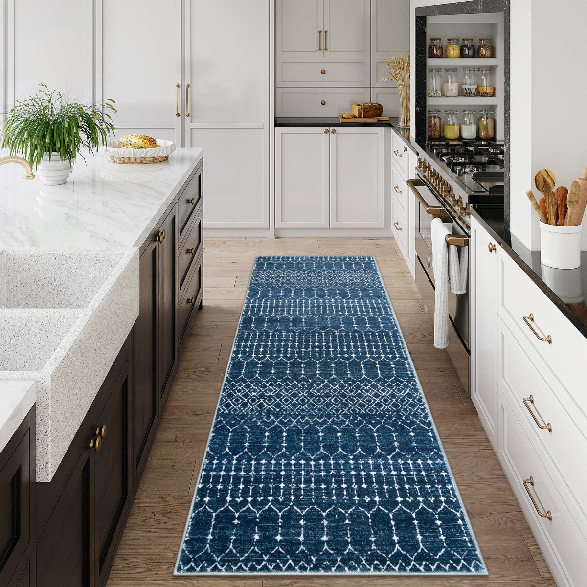 Hana Washable Moroccan Geometric Blue Rug Area Rugs Lahome