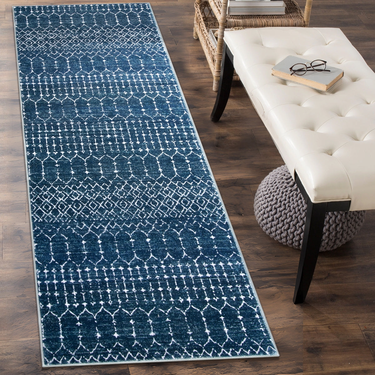 Hana Washable Moroccan Geometric Blue Rug Area Rugs Lahome