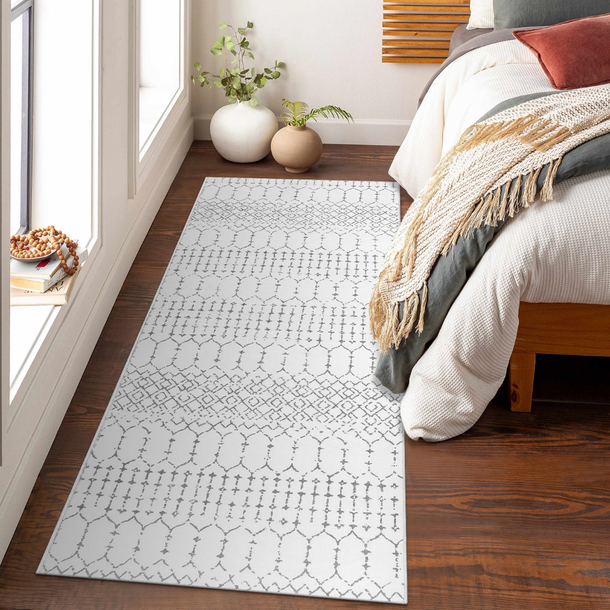 Hana Washable Moroccan Geometric White Area Rug Area Rugs Lahome