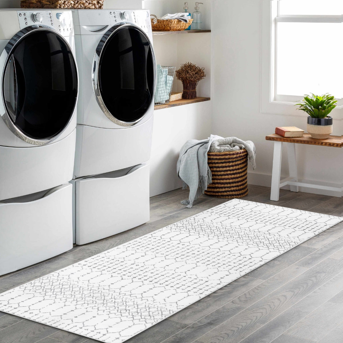 Hana Washable Moroccan Geometric White Area Rug Area Rugs Lahome