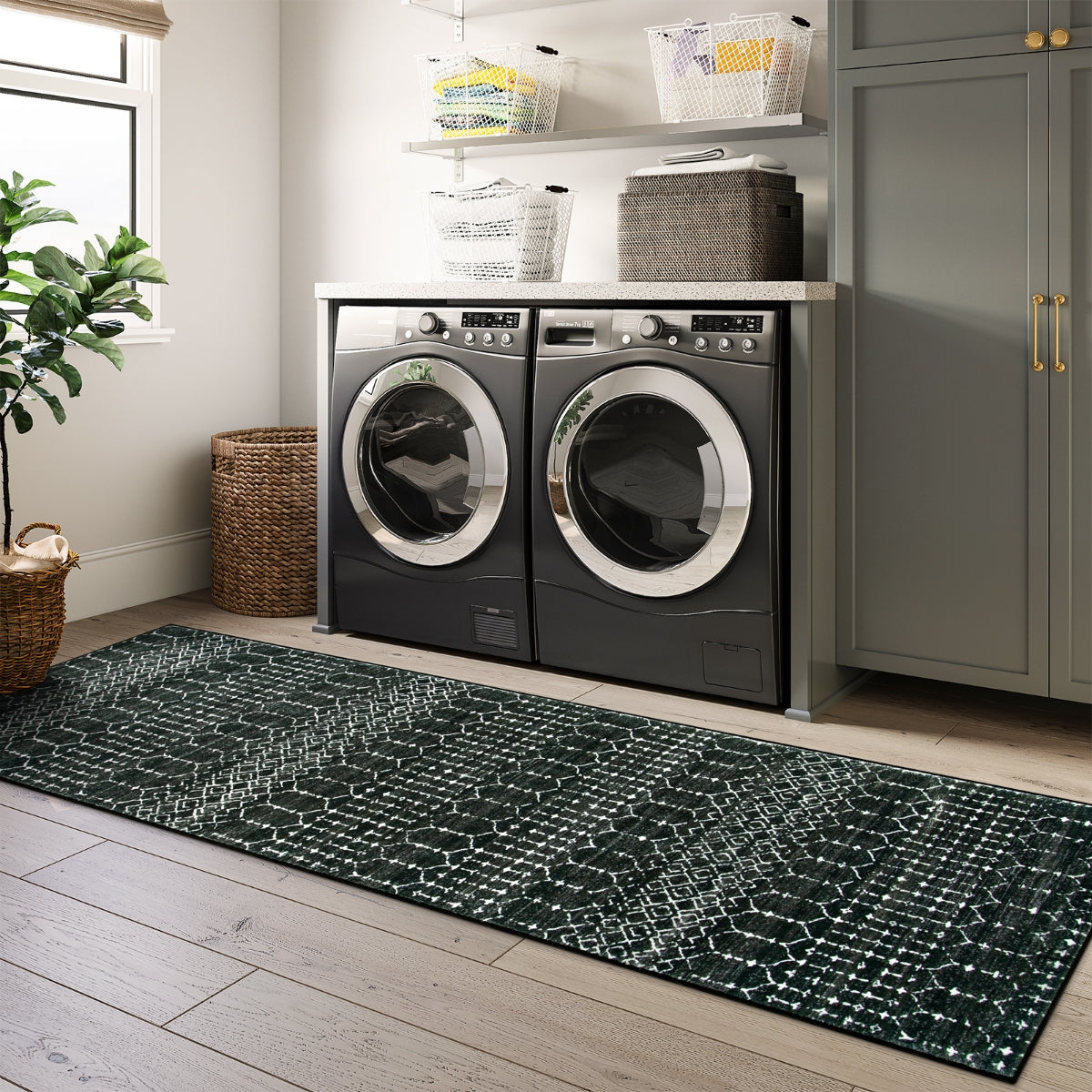 Hana Washable Moroccan Geometric Black Rug Area Rugs Lahome