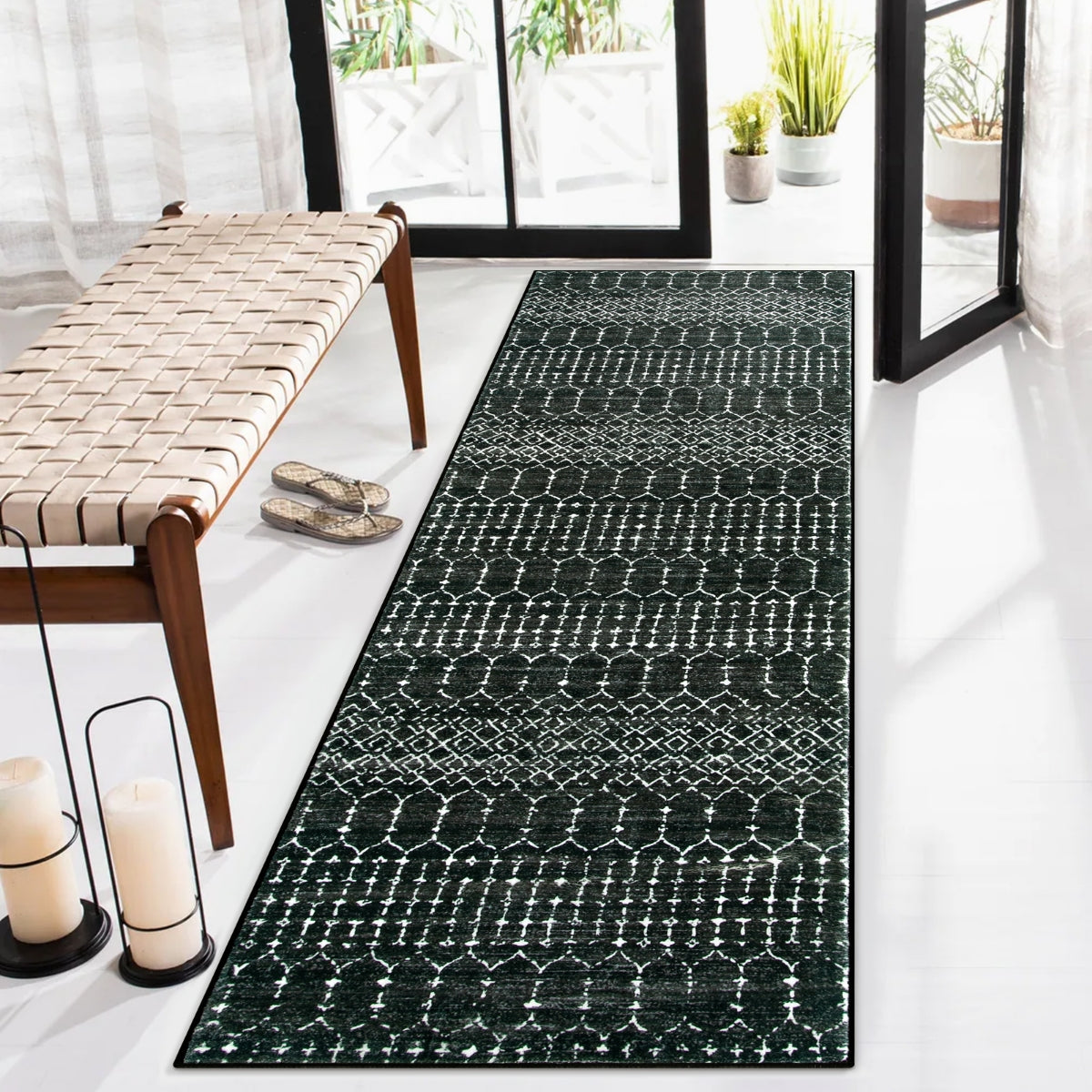 Hana Washable Moroccan Geometric Black Rug Area Rugs Lahome