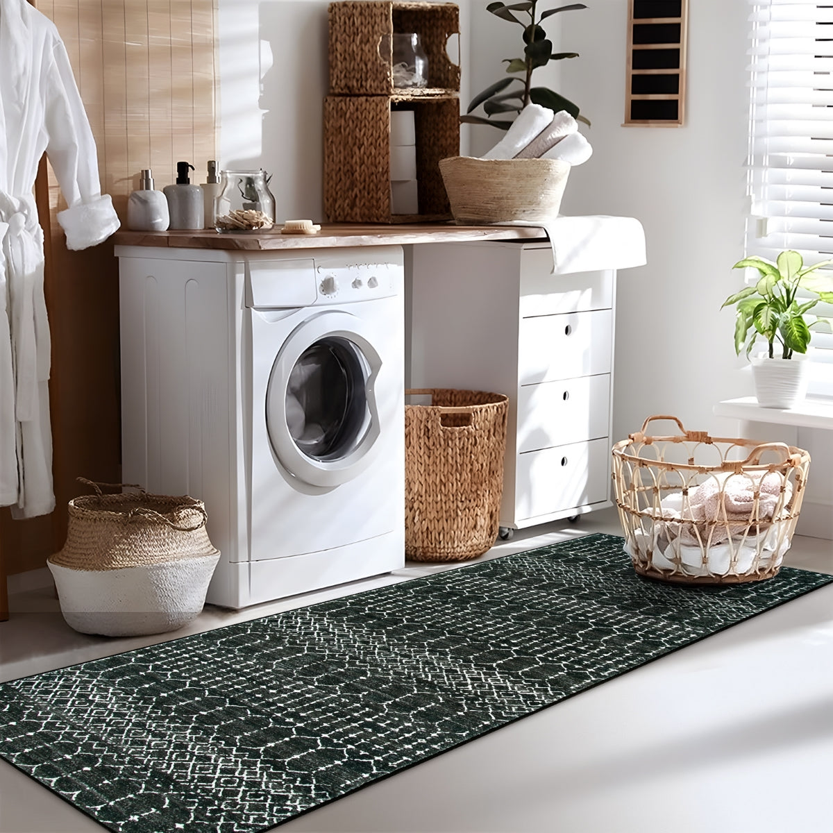 Hana Washable Moroccan Geometric Black Rug Area Rugs Lahome