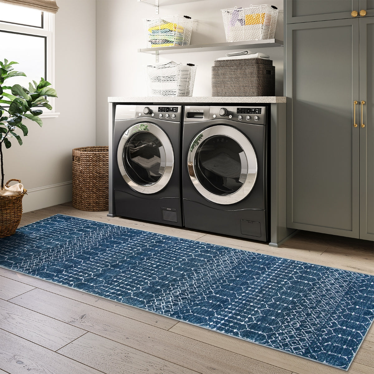 Hana Washable Moroccan Geometric Blue Rug Area Rugs Lahome