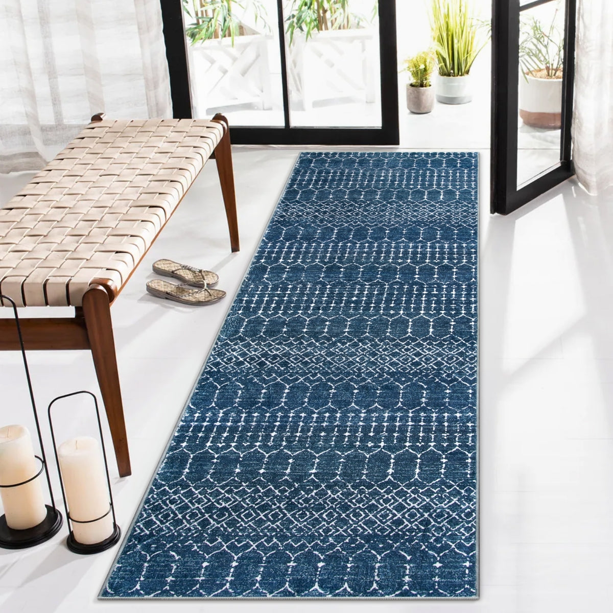 Hana Washable Moroccan Geometric Blue Rug Area Rugs Lahome
