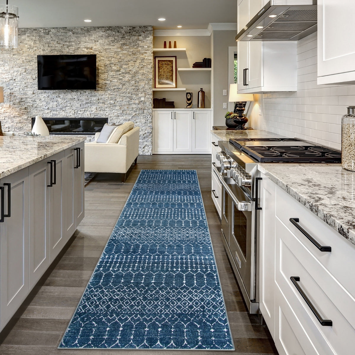 Hana Washable Moroccan Geometric Blue Rug Area Rugs Lahome