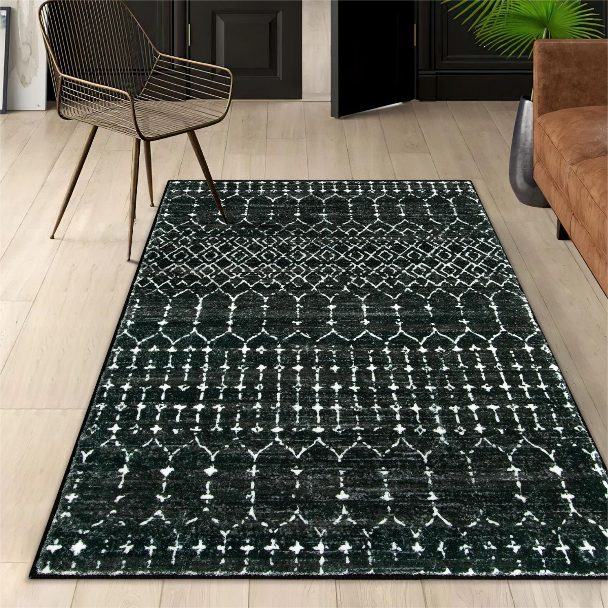 Hana Washable Moroccan Geometric Black Rug Area Rugs Lahome