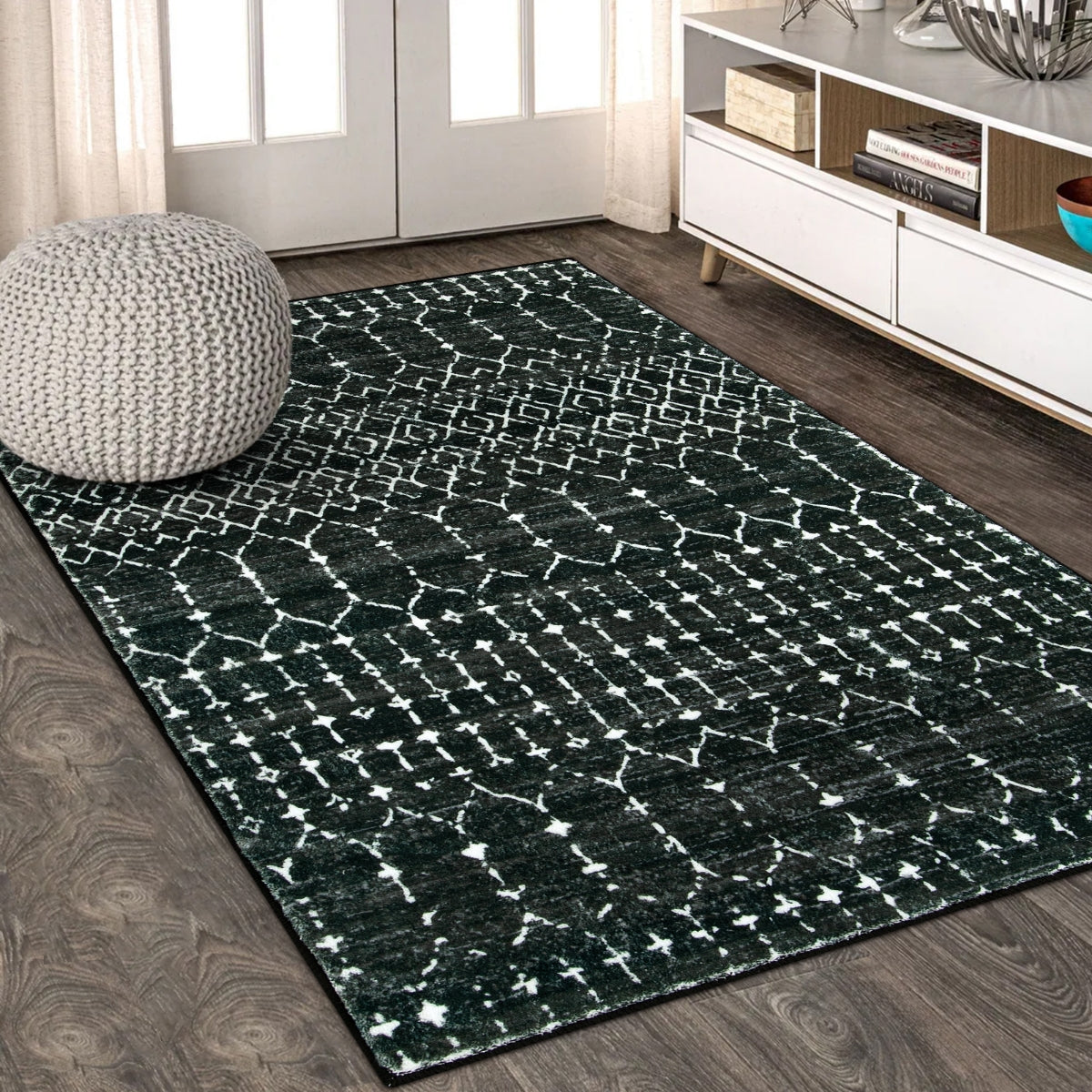 Hana Washable Moroccan Geometric Black Rug Area Rugs Lahome