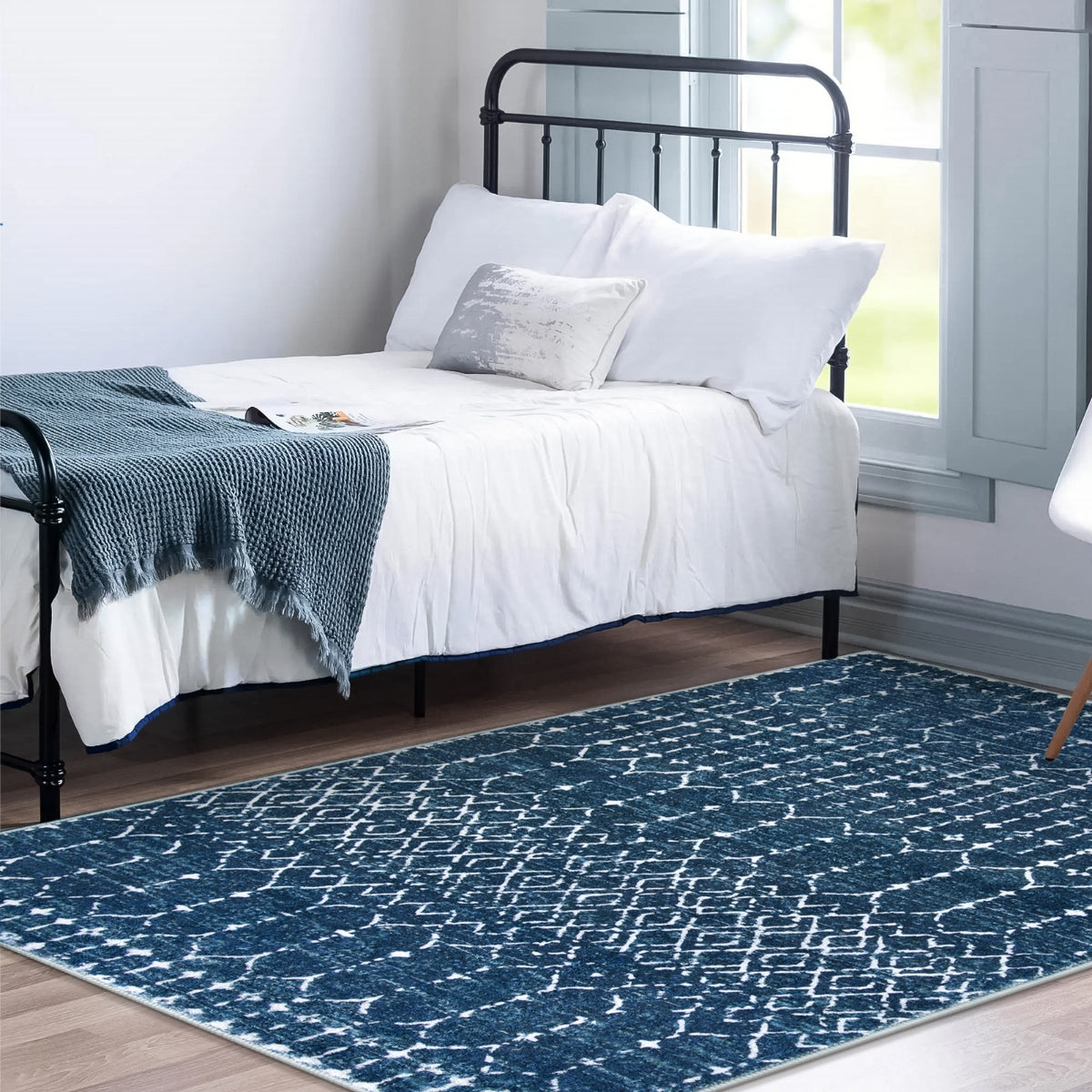 Hana Washable Moroccan Geometric Blue Rug Area Rugs Lahome