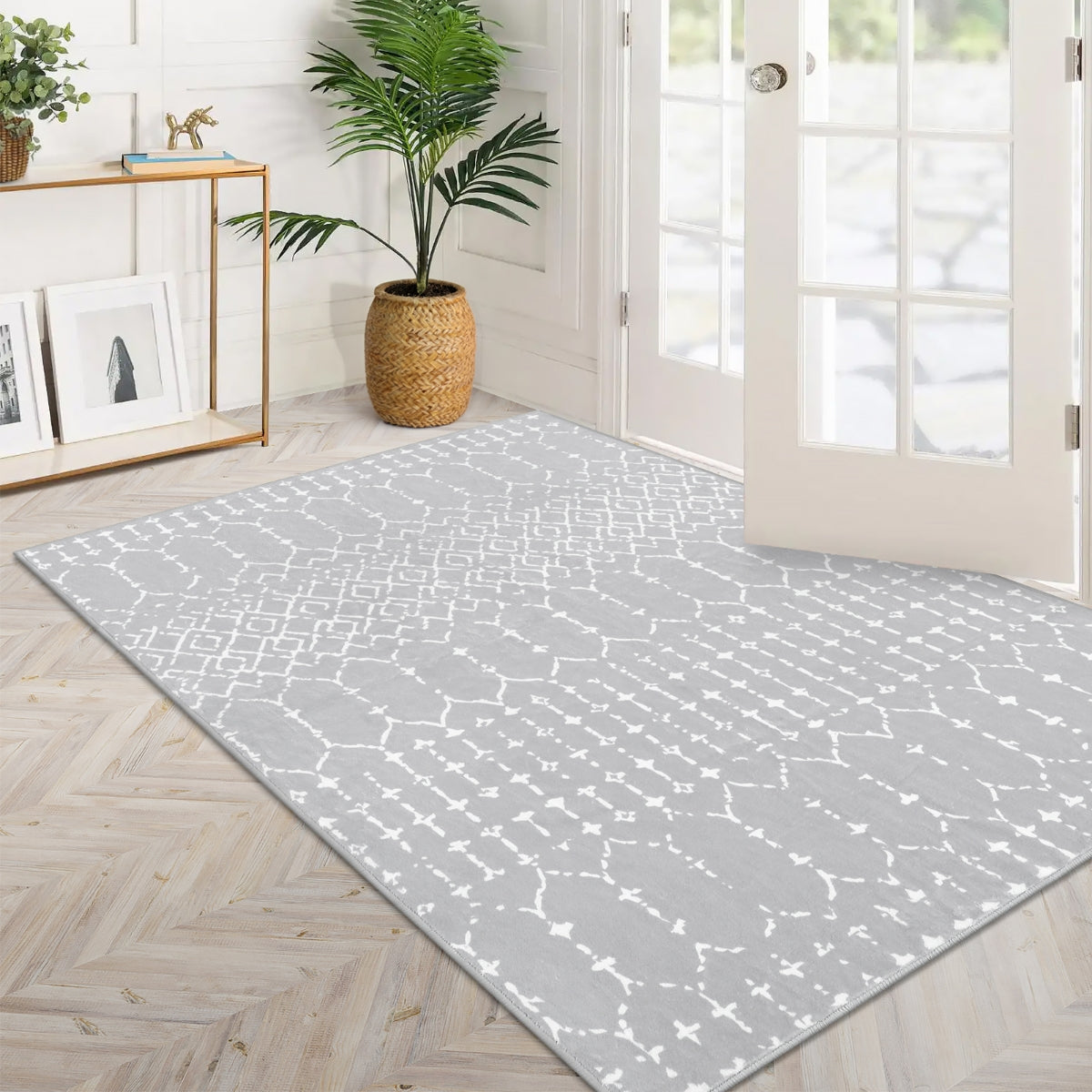 Hana Washable Moroccan Geometric Grey Area Rug Area Rugs Lahome