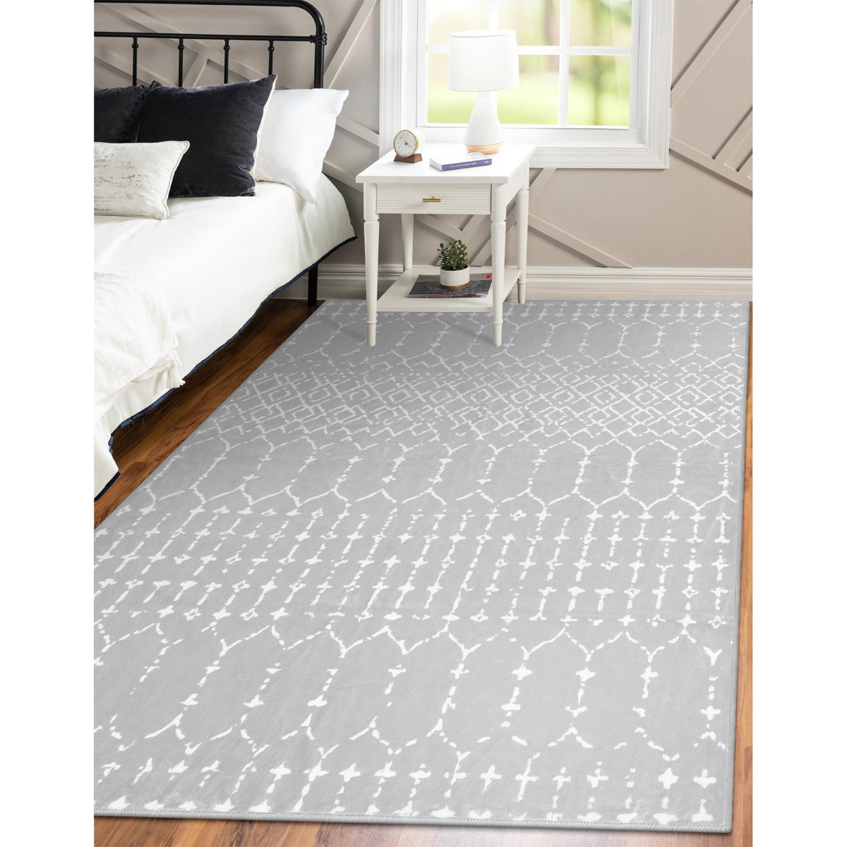 Hana Washable Moroccan Geometric Grey Area Rug Area Rugs Lahome