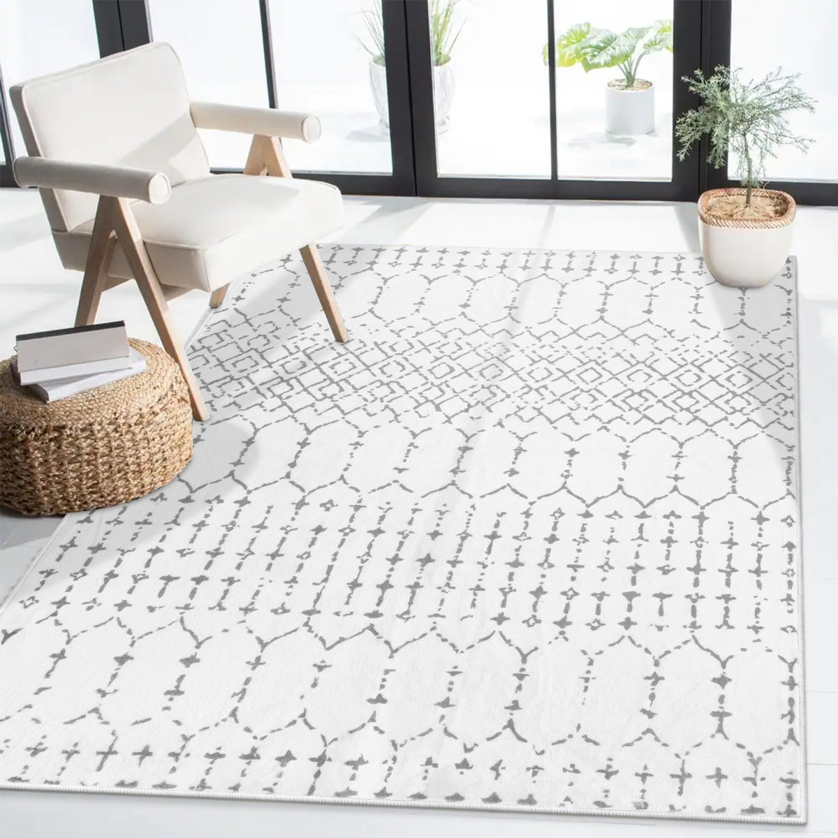 Hana Moroccan Geometric Grey Area Rug