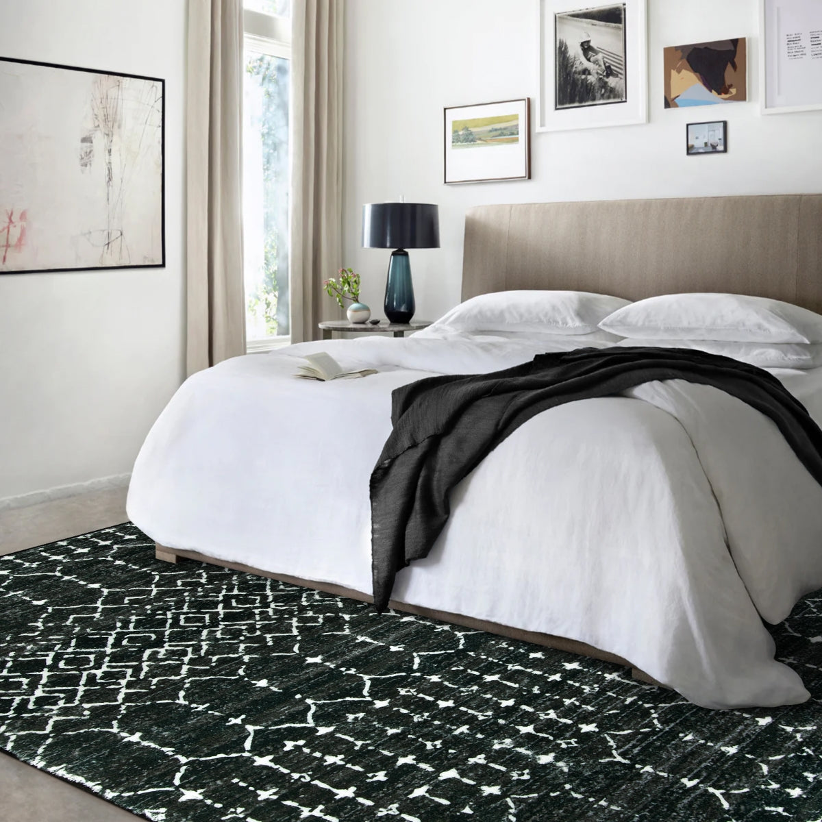 Hana Washable Moroccan Geometric Black Rug Area Rugs Lahome