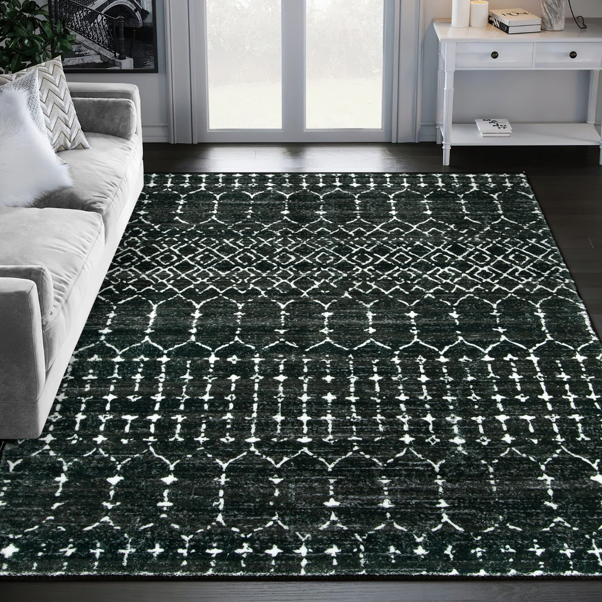 Hana Washable Moroccan Geometric Black Rug Area Rugs Lahome