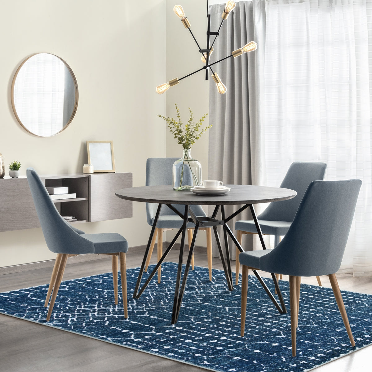 Hana Washable Moroccan Geometric Blue Rug Area Rugs Lahome