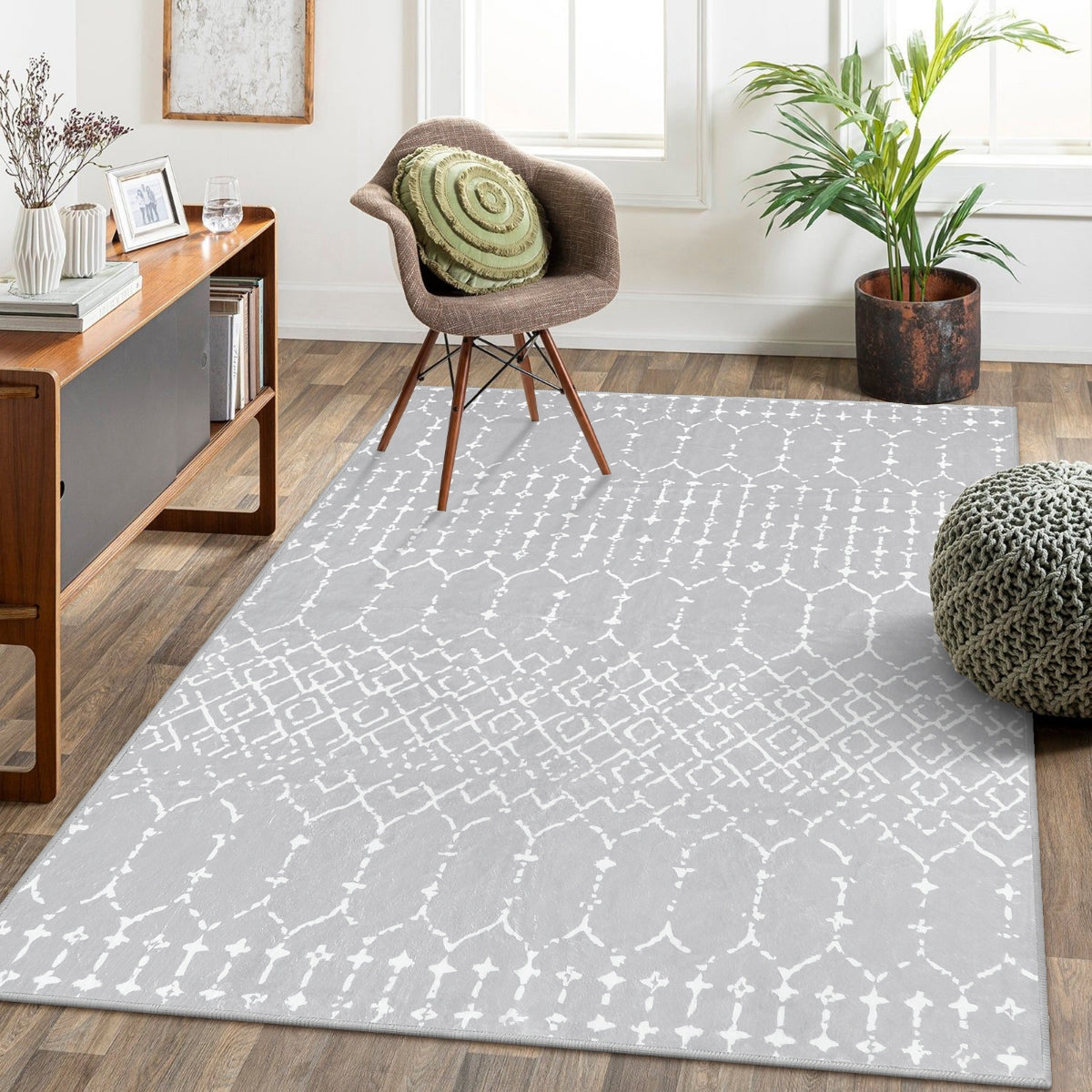 Hana Washable Moroccan Geometric Grey Area Rug Area Rugs Lahome 5' x 7'