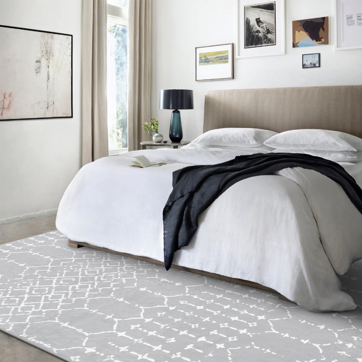 Hana Washable Moroccan Geometric Grey Area Rug Area Rugs Lahome