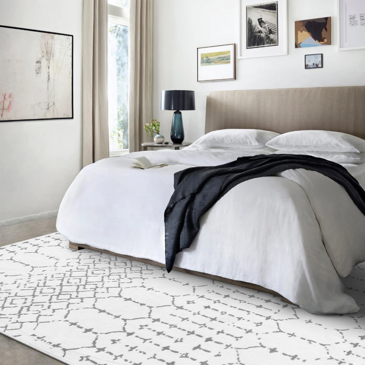 Hana Washable Moroccan Geometric White Area Rug Area Rugs Lahome