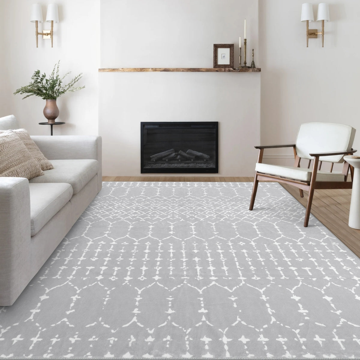Hana Washable Moroccan Geometric Grey Area Rug Area Rugs Lahome 6' x 9'