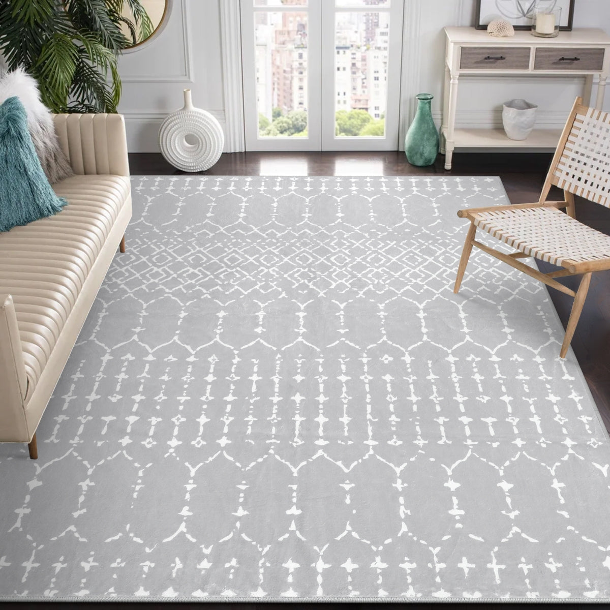 Hana Washable Moroccan Geometric Grey Area Rug Area Rugs Lahome