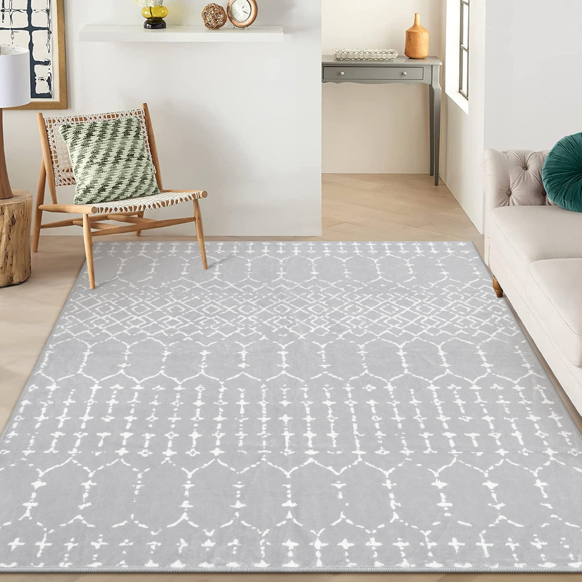 Hana Washable Moroccan Geometric Grey Area Rug Area Rugs Lahome