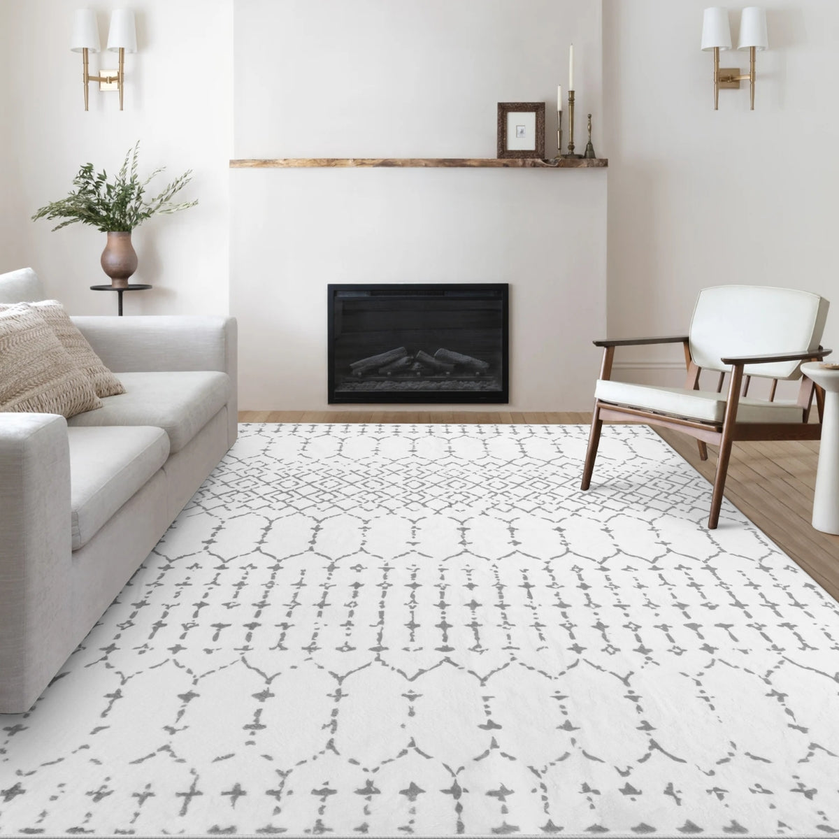 Hana Washable Moroccan Geometric White Area Rug Area Rugs Lahome