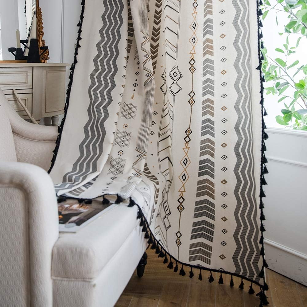 Lahome Washable Boho Tribal Folk Geometric Tassel Cotton Textile Window Curtains Curtains Lahome