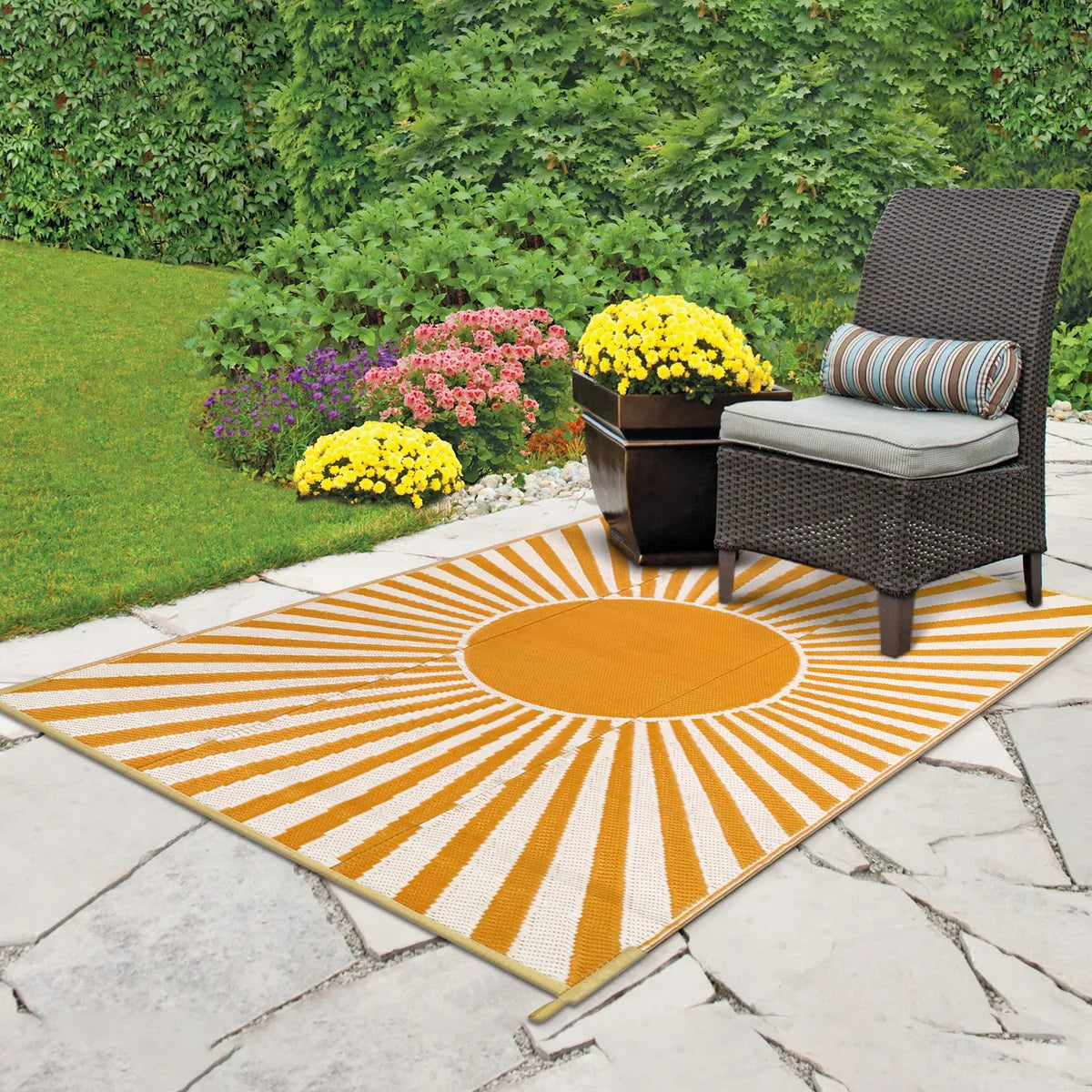 Solara Boho Waterproof Reversible Orange Outdoor Rug Clearance Rugs Lahome