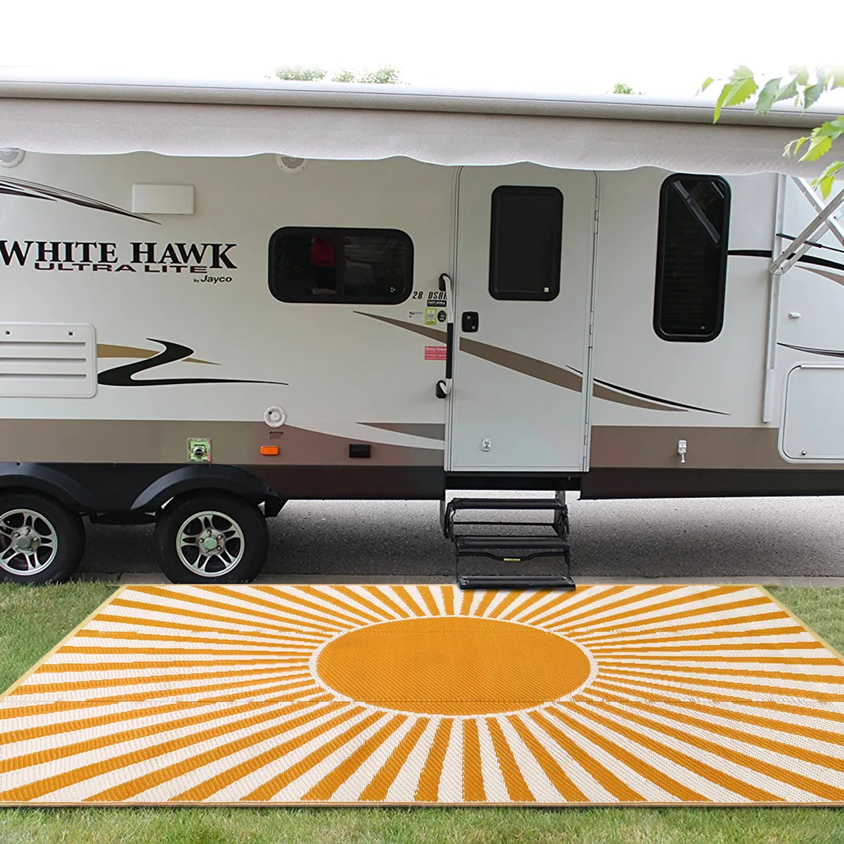 Solara Boho Waterproof Reversible Orange Outdoor Rug Clearance Rugs Lahome 5' x 8'