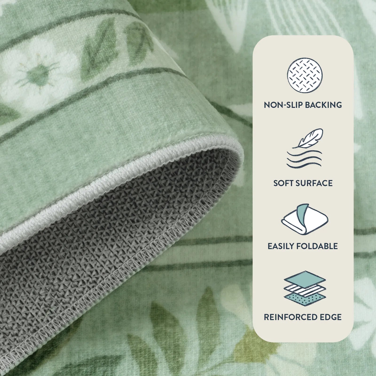 Alma Washable Modern Natural Botanical Floral Light Green Rug Area Rugs Lahome