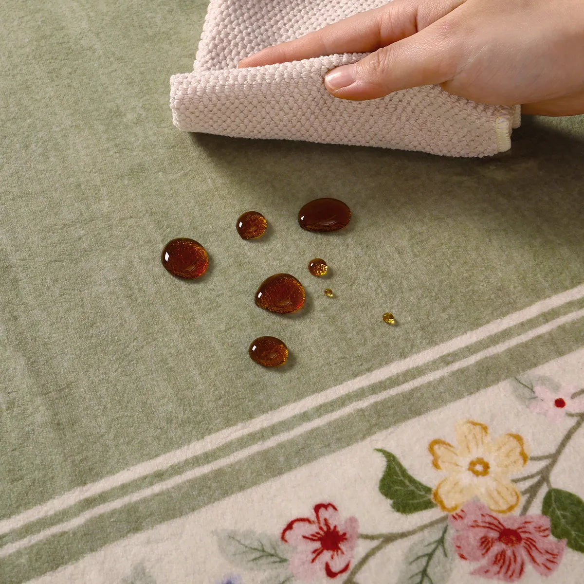 Ariele Washable Vintage Floral Scalloped Sage Green Rug Area Rugs Lahome