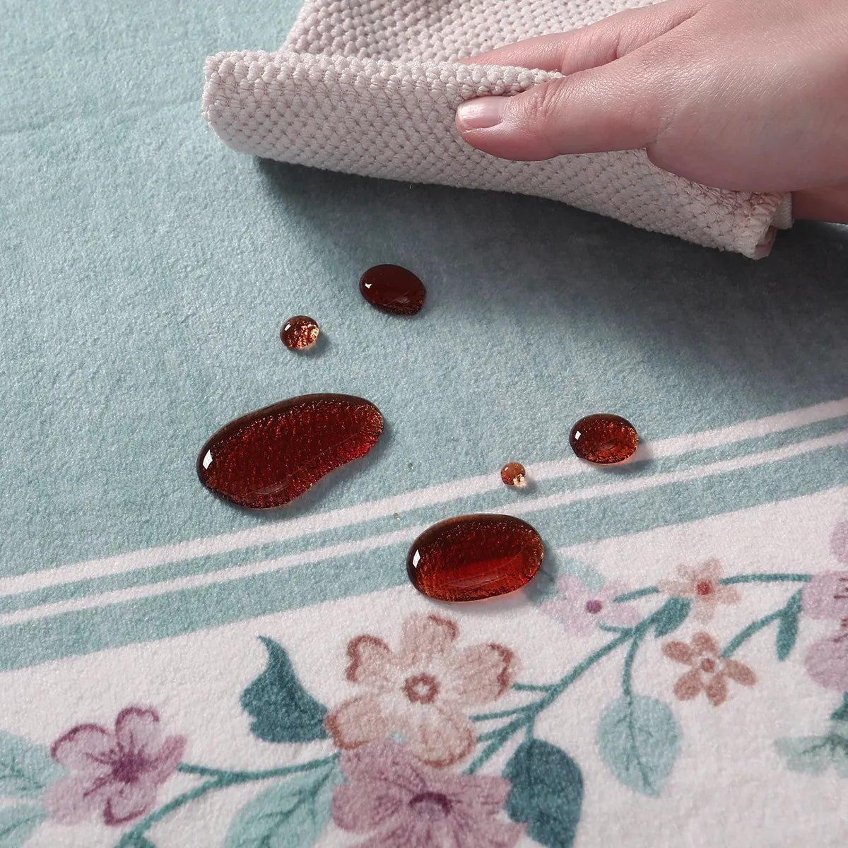 Ariele Washable Vintage Floral Scalloped Dusty Blue Rug Area Rugs Lahome