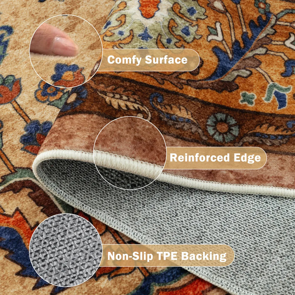 Auguste Washable Vintage Medallion Floral Brown Rug Rugs Lahome