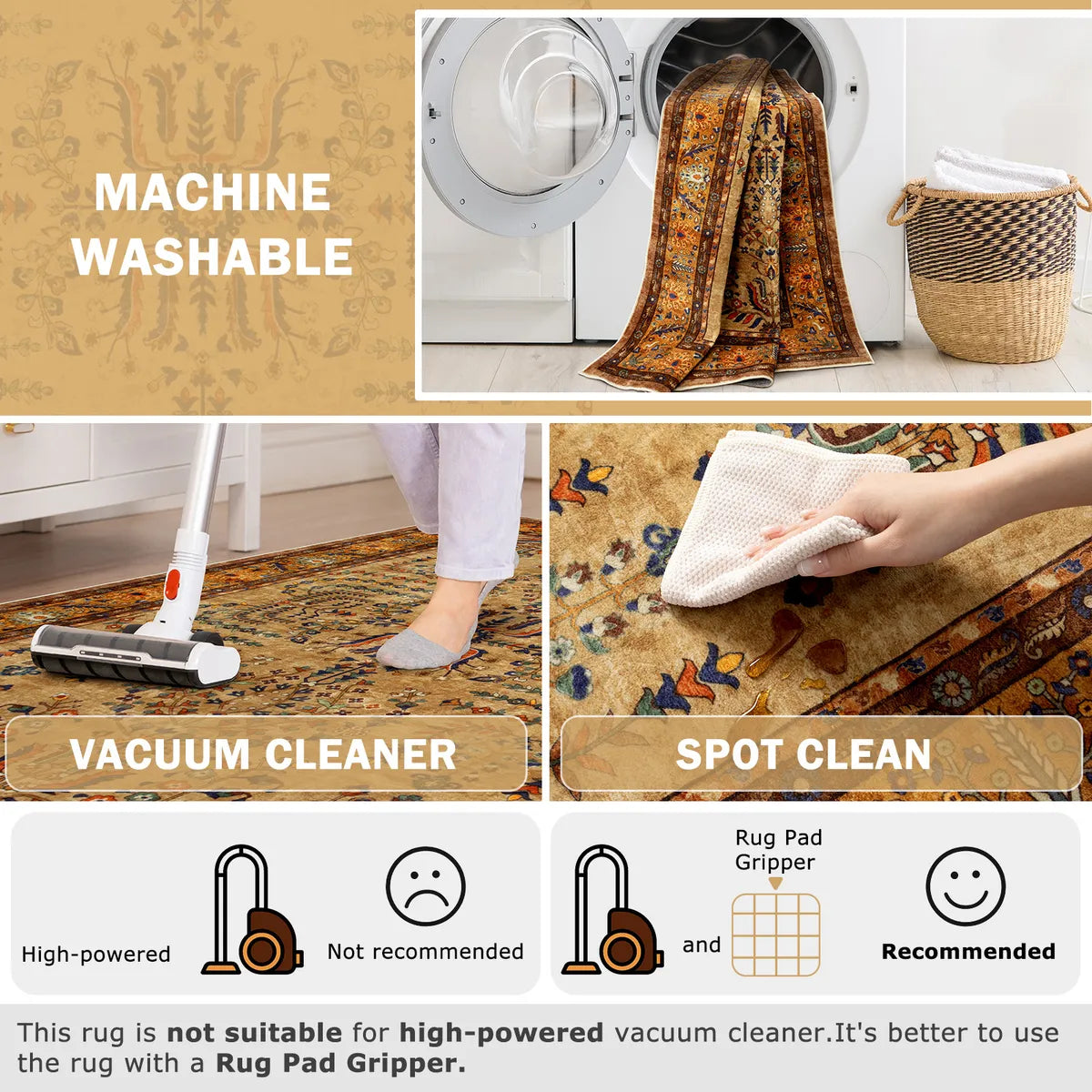 Auguste Washable Vintage Medallion Floral Brown Rug Rugs Lahome