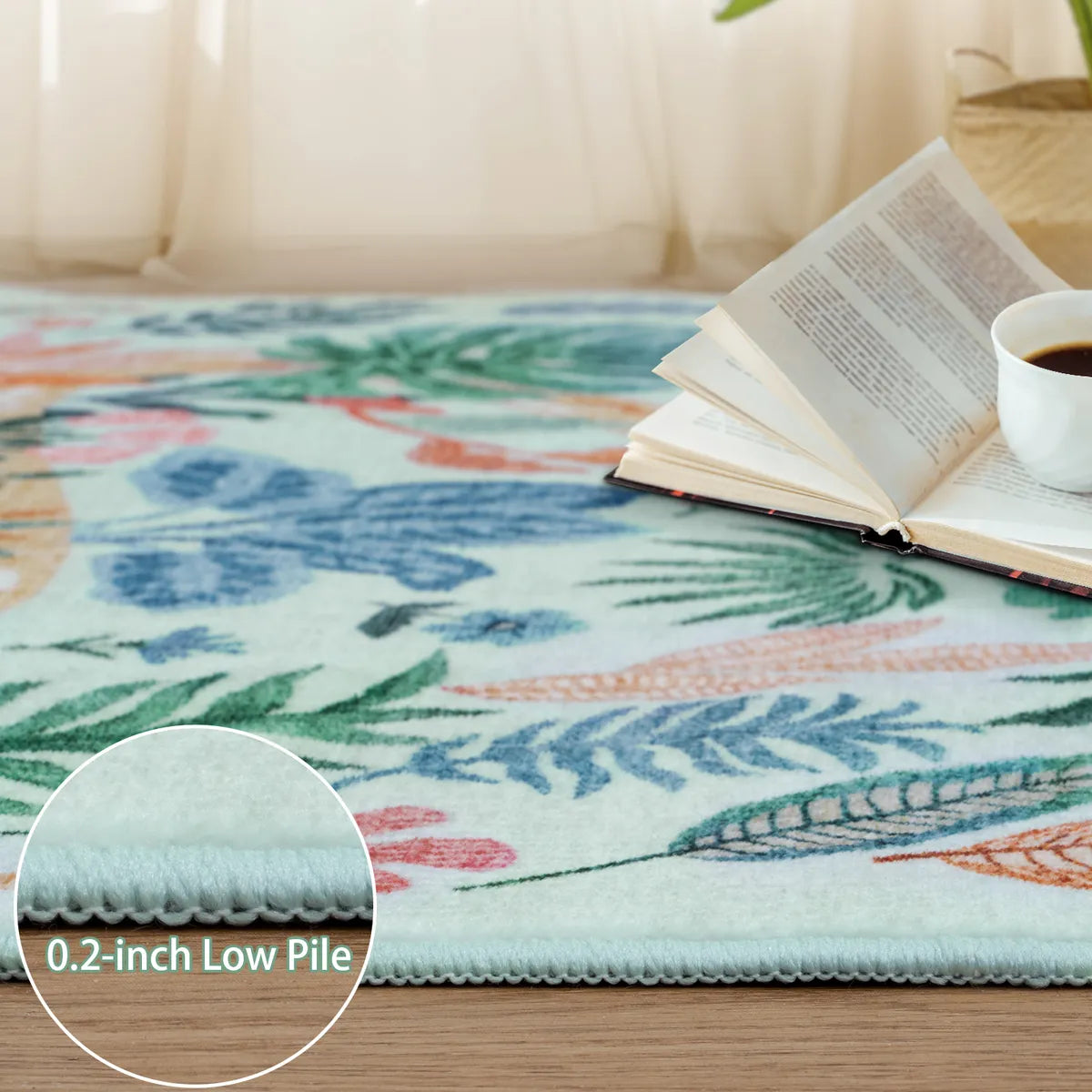 Lahome Washable Modern Tropical Bird Green Runner Rug for hallway