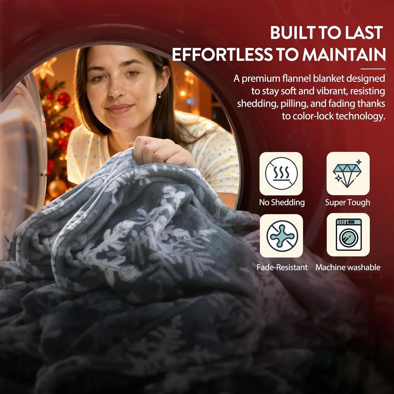 Blaise Christmas Washable Snowflake Grey Blanket Blanket Lahome