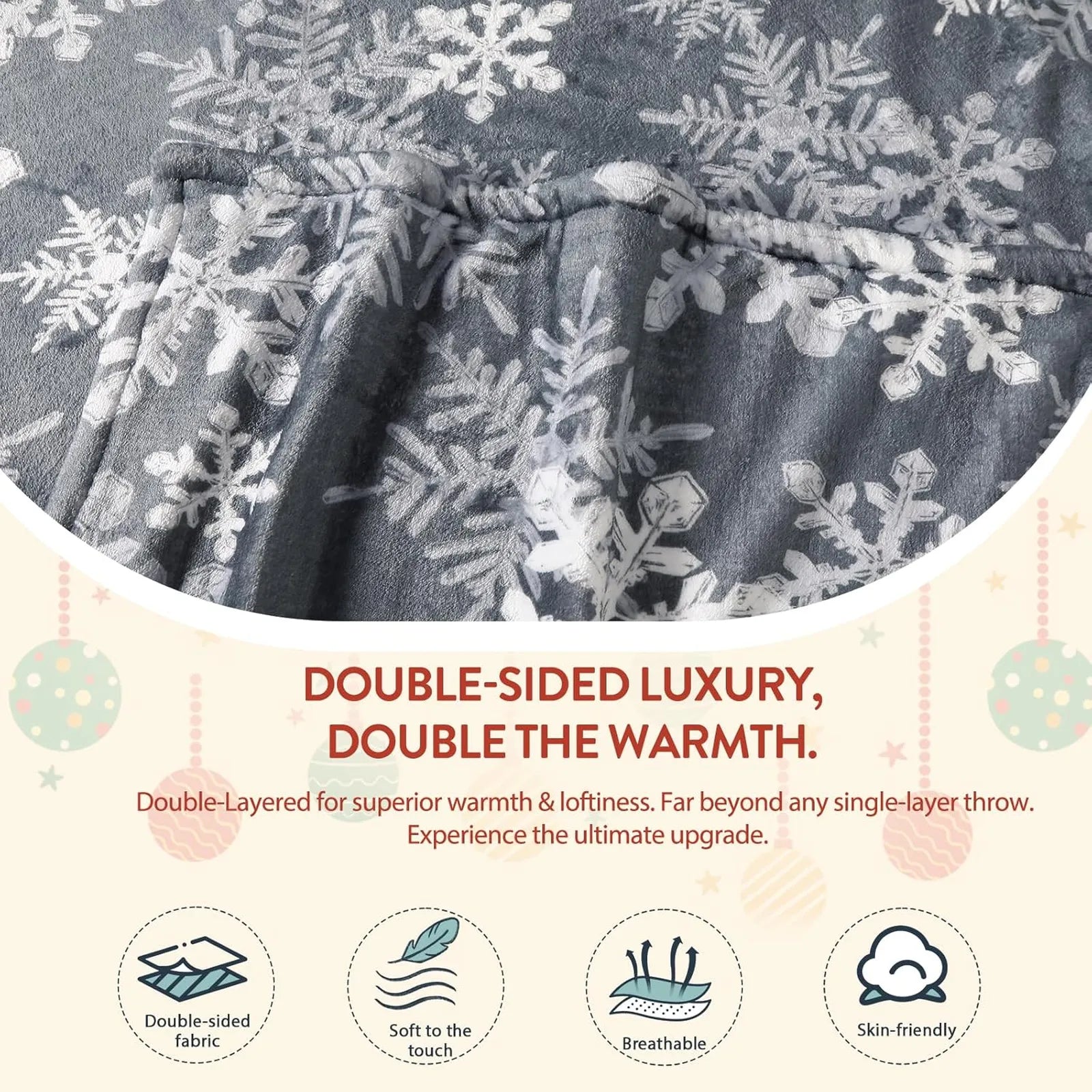 Blaise Christmas Washable Snowflake Grey Blanket Blanket Lahome