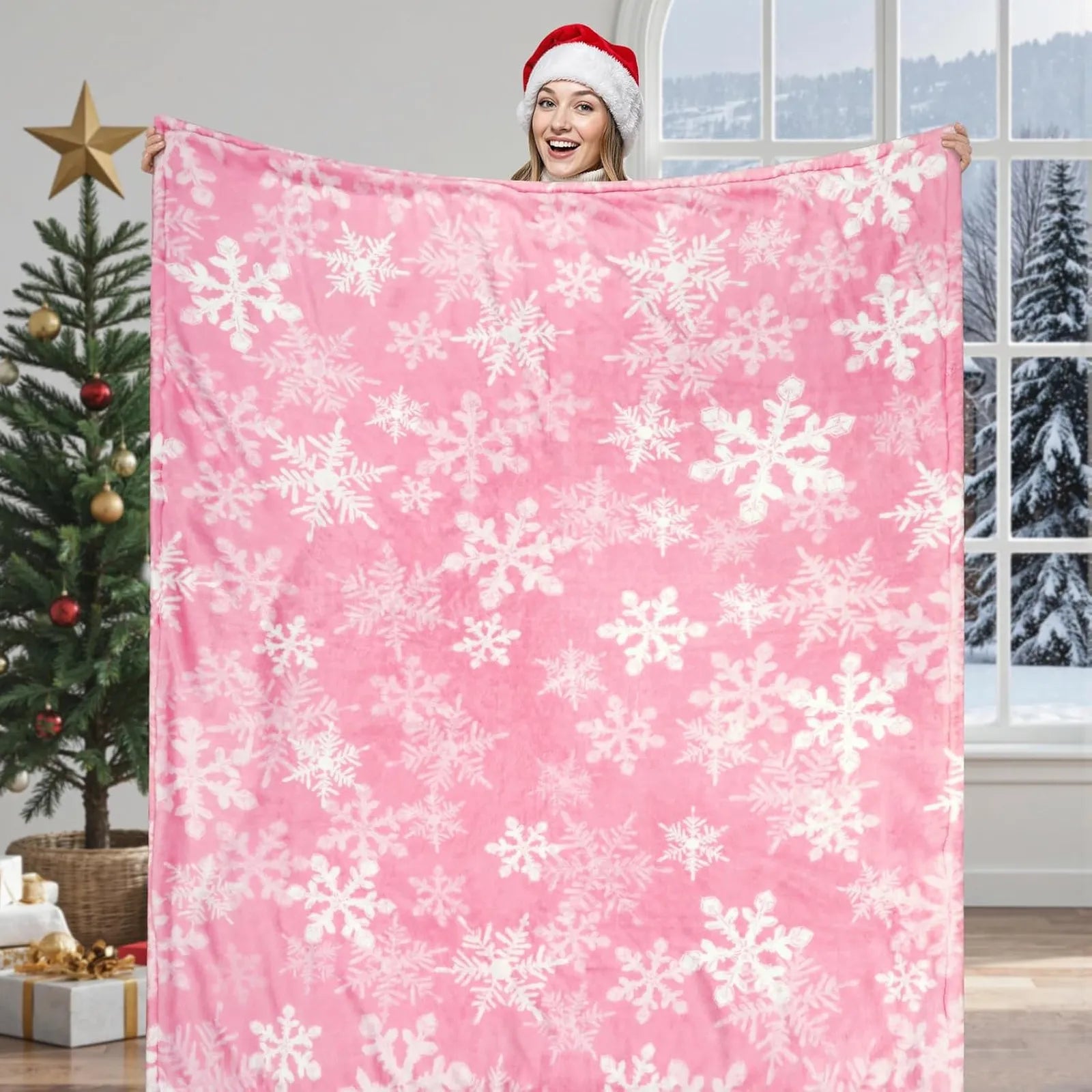 Blaise Christmas Washable Snowflake Pink Blanket Blanket Lahome