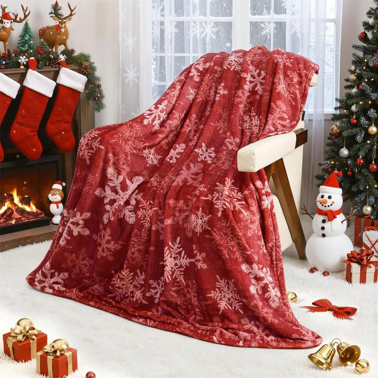 Blaise Christmas Washable Snowflake Red Blanket Blanket Lahome
