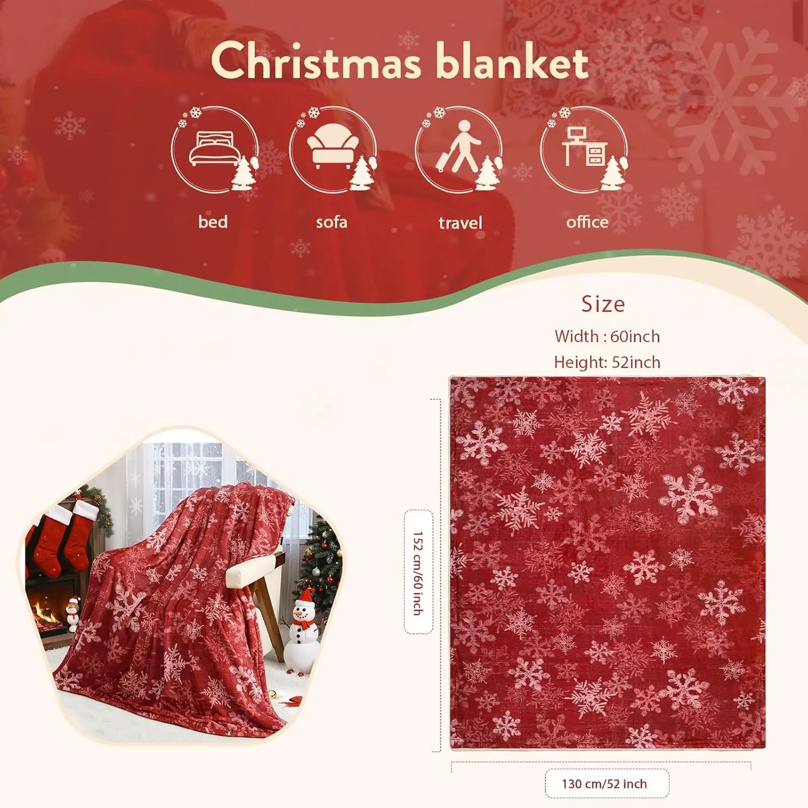 Blaise Christmas Washable Snowflake Red Blanket Blanket Lahome