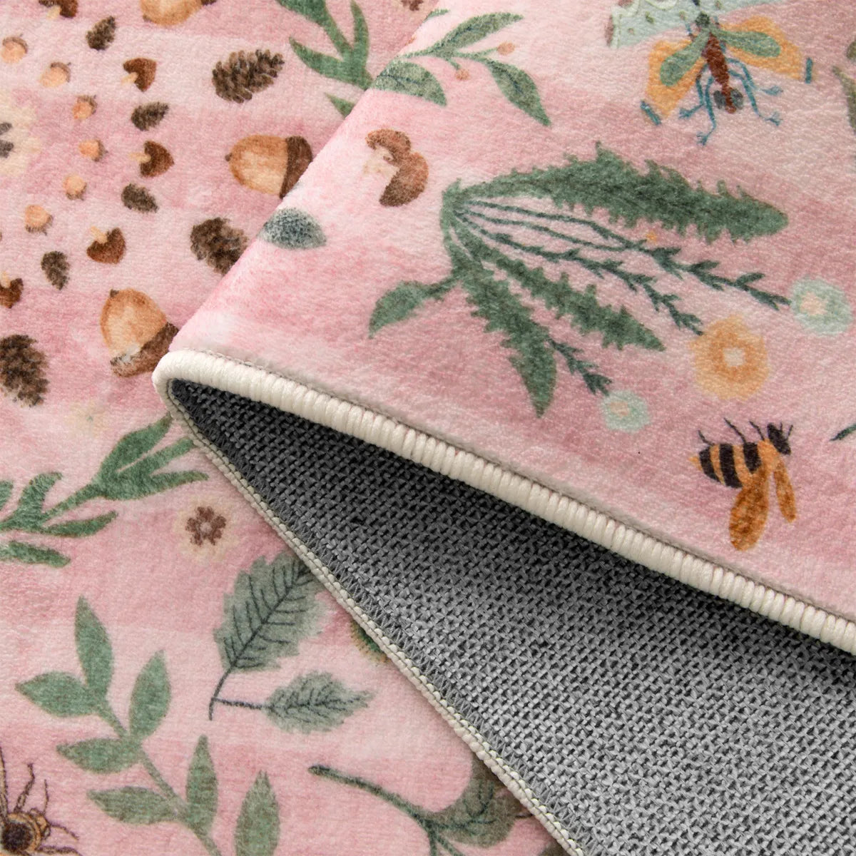 Chloe Washable Boho Insect Botanical Floral Pink Runner Rug Area Rugs Lahome