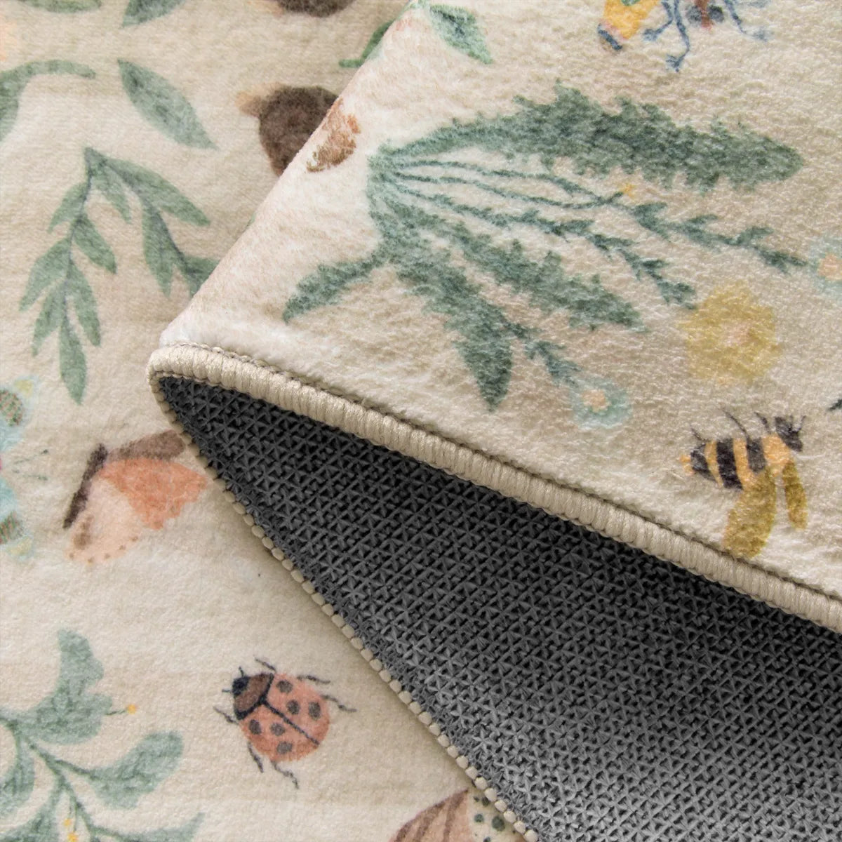 Chloe Washable Boho Insect Botanical Floral Beige Runner Rug Area Rugs Lahome