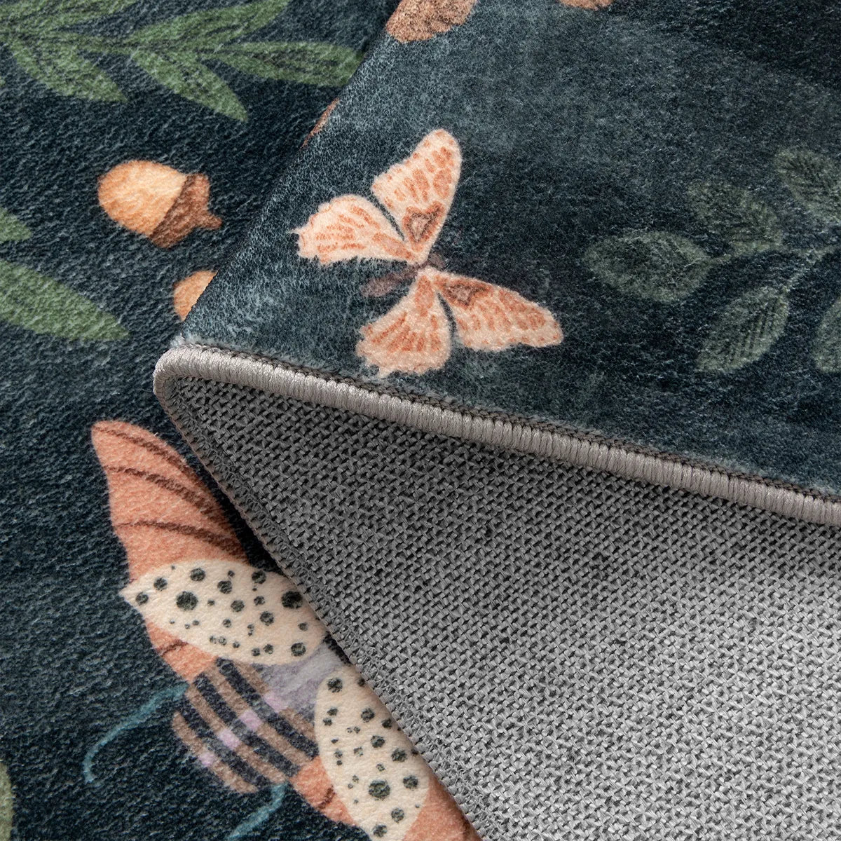 Chloe Washable Boho Insect Botanical Floral Black Runner Rug Area Rugs Lahome