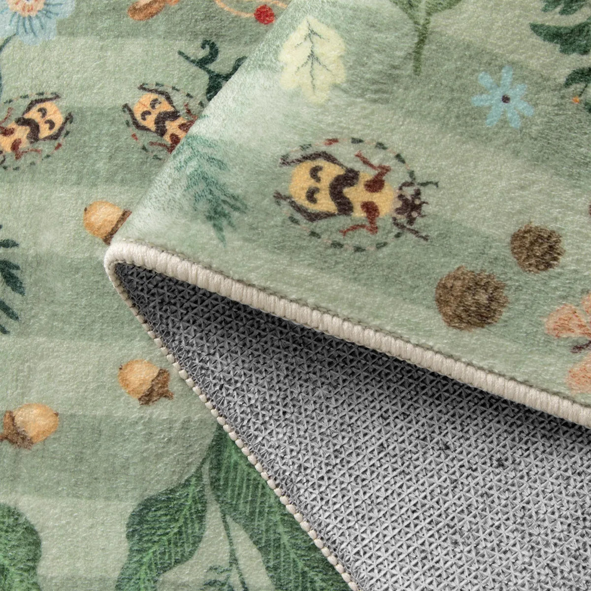 Chloe Washable Boho Insect Botanical Floral Green Runner Rug Area Rugs Lahome