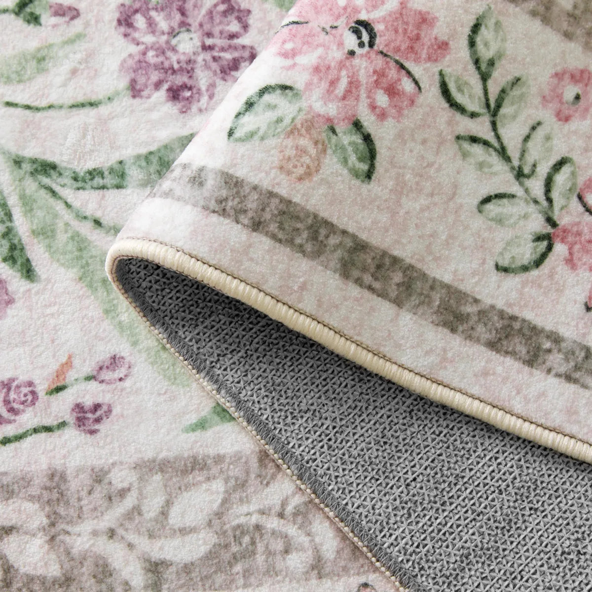 Sylvie Washable Boho Modern Parisian Garden Floral Purple Rug Area Rugs Lahome