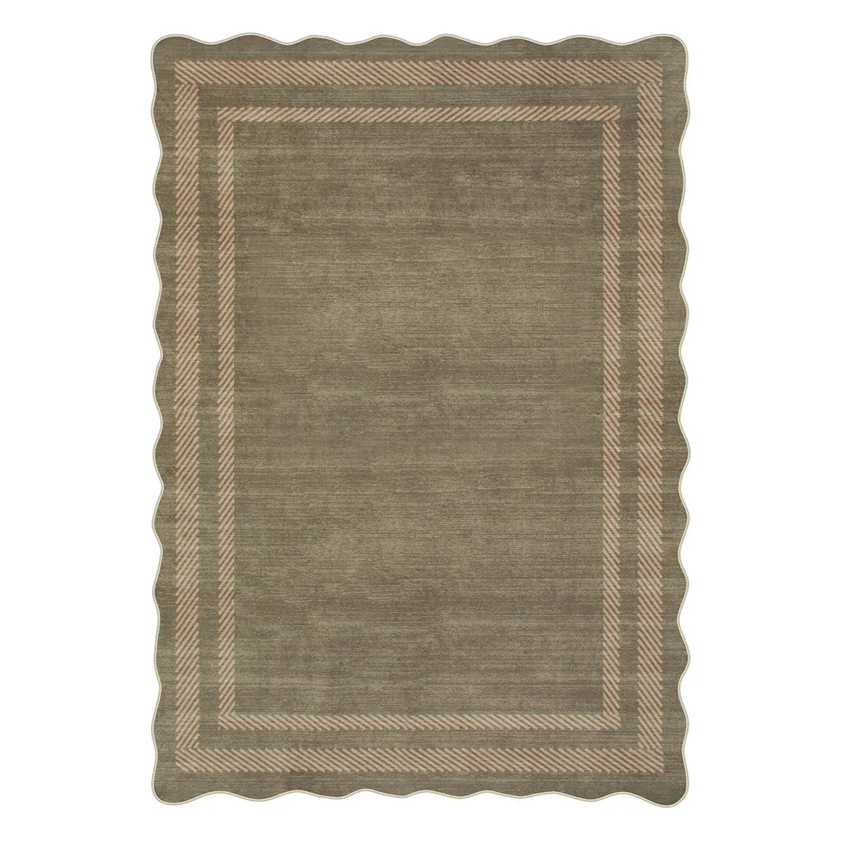 Brise Washable Farmhouse Scalloped Olive Green Area Rug Rugs Lahome